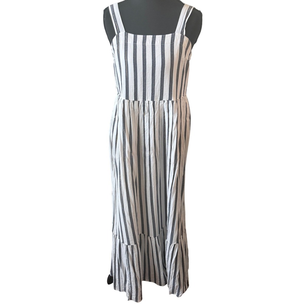 Crown & Ivy Petite XS Maxi Dress Coastal Beach Cottage Chambray Stripe Pockets